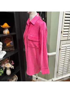 Rachel Zoe Hot Pink Sequin Button-Down Top (Size S, NWT) thumbnail 8
