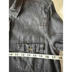 Timing Chambray Cotton Shirt Dress M Pockets Dark Grey Roll Tab Sleeve Summer thumbnail 10