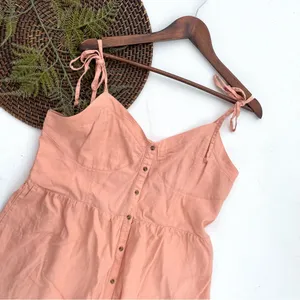 Aerie Womens Dress Orange Sleeveless Button Front Linen Tie Straps Size XL thumbnail 1