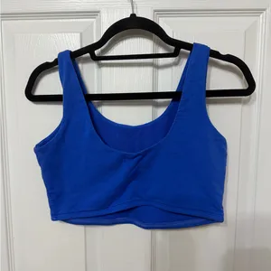 MADHAPPY cropped blue‎ spell out tank top size medium thumbnail 3