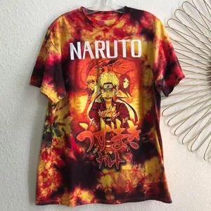 Authentic Naruto red orange yellow tie dye 100% cotton graphic t-shirt-L #grunge #streetwear Measurement in pics thumbnail 1
