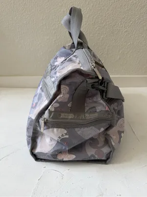 LeSportsac Large Weekender Duffel Bag Grey Pink Floral Butterfly thumbnail 4