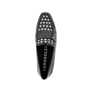 Aerosoles Womens Studded Tailored Loafer Faux Leather Black / Silver 8M thumbnail 11