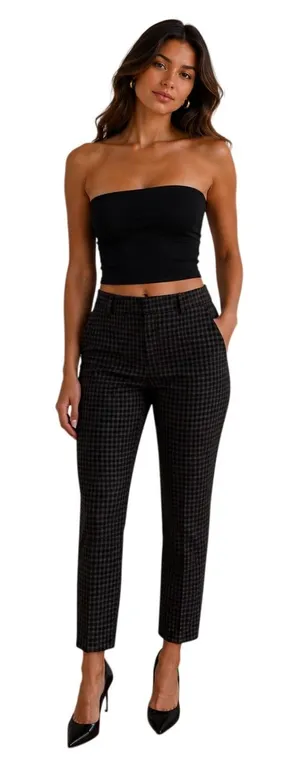 Zara Woman Plaid Skinny Pants XS Black Gray Check Ankle Trousers Office Career thumbnail 1