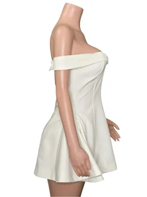 LEAU Raquel Babydoll Off-Shoulder Corset Mini Dress, White, Medium thumbnail 5