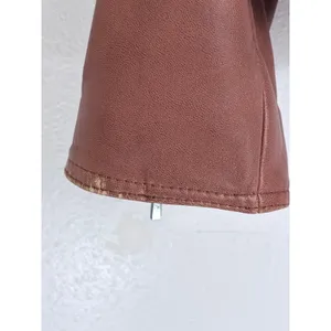 Y2K Vintage Leather Moto Jacket Cognac Brown Pelle Studio Funnel Neck M thumbnail 3