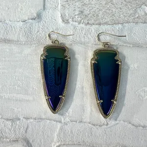 Kendra Scott Skylar Earrings Gold Arrowhead Blue Iridescent Reversible Black‎ thumbnail 5