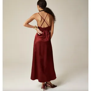 J.Crew Cross Back Dress Textured Satin Slip Burgundy Evening Formal US 14 NWT thumbnail 2