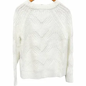 Kensie White Pointelle Knit Chevron Crewneck Sweater Size Large NEW thumbnail 3