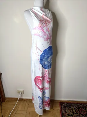 Commense White Semi Sheer Ocean Print Maxi Dress thumbnail 4