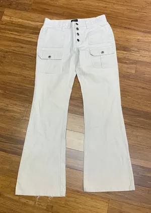 Y2K Bailey's Point Flare Leg Cargo Pants Womens Size 6 Button‎ Fly Cream Utility thumbnail 1