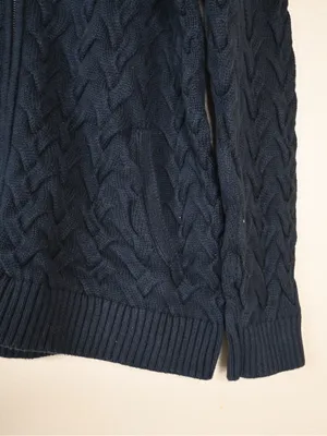 Lands' End Women's L Navy Blue Cable Knit Full-Zip Stand Collar Cardigan thumbnail 5