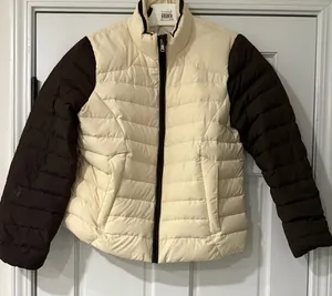 LAUREN-RALPH LAUREN Cream and Brown Puffer Jacket Size L thumbnail 1