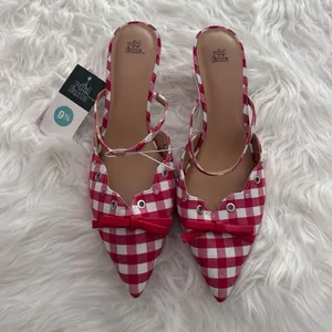 Wild Fable Red Gingham Bow Kitten Heels Size 9.5 thumbnail 2