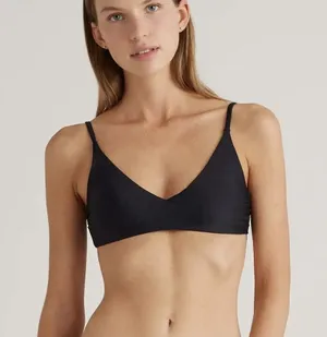 NWT Quince Black Italian V Neck Bikini Top Size Large thumbnail 1