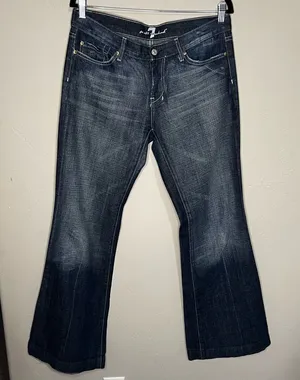 Seven For All Mankind Dojo Embellished‎ Green Rhinestone Square Design Jeans thumbnail 1