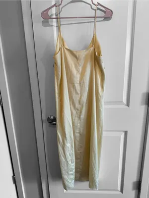 H&M Cream Satin Slip Midi Dress with Side Button Slit and V-Neck thumbnail 4