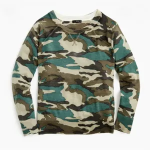J.Crew S Sweater Merino Wool Camo Crewneck K1279 Green Brown Long Sleeve Raglan thumbnail 5