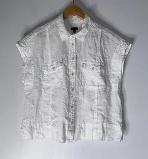 Talbots Extended‎ Shoulder Linen Collar Short Shirt Button Down Medium White thumbnail 1