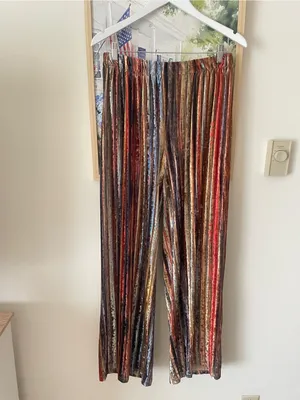 The Pyramid Collection Striped Burnout Velvet Wide Leg Pants Boho Hippie Large thumbnail 2