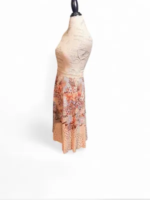 Orange, Brown, and Beige Floral Print A-Line Midi Wrap Skirt thumbnail 4