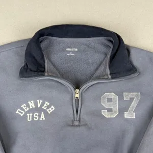 Hollister Womens Denver USA 97 Quarter Zip Sweatshirt Blue Gray Crop Fleece S thumbnail 6