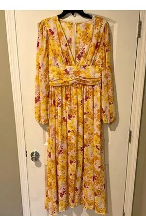 New SHEIN Frenchy Yellow Floral Lined Maxi Dress Boho Long Sleeve Formal Wedding thumbnail 3