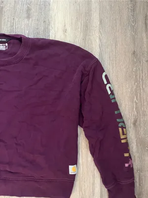 Carhartt Tencel Sweatshirt Womens Large Burgundy Loose Fit Cropped Sleeve Logo thumbnail 6