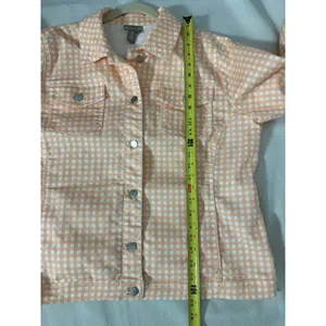 Chico's Peach‎ and white checked denim jacket size 3 thumbnail 5