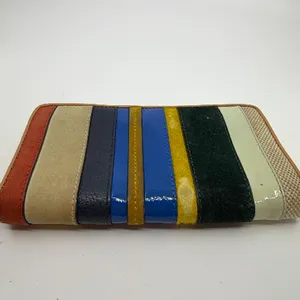 Tory Burch Striped Zip Continental Blue Leather Wallet thumbnail 3