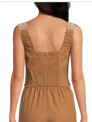 Ciebon Tan Lace-Trim Tank Top thumbnail 2
