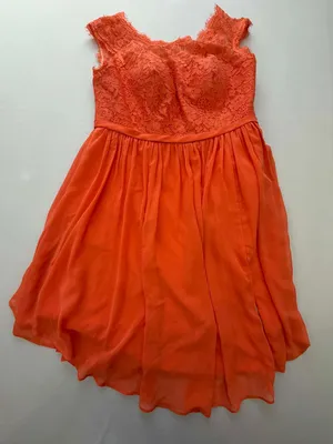 Azazie Tangerine Orange Lace Bodice Chiffon Skirt High-Low Bridesmaid Dress thumbnail 1