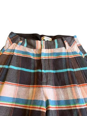 Free People Plaid Back Buckle Cotton Pants Wide Leg Bold Trousers Size 10 NWT thumbnail 5