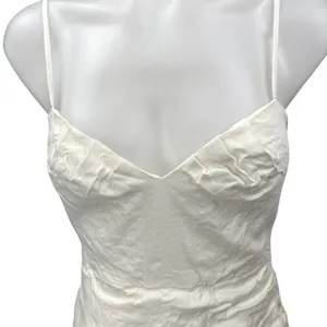 Mango MNG White Linen Sleeveless Cami Camisole Ruched Mini Pencil Dress Size 2 thumbnail 3