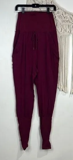 new Free People Stirrups High Waist Fleece Leggings Small Burgundy Micro fleece thumbnail 1