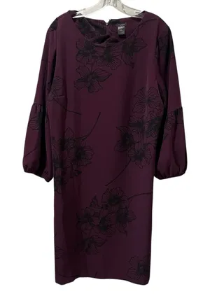 Ann Taylor Factory Purple Shift Dress Size 14 Long Balloon Sleeves Flowers‎ thumbnail 1
