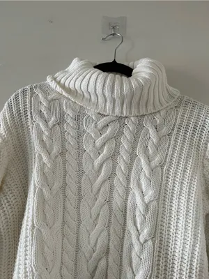 Gap White 100% Cotton Cable Knit Turtleneck Chunky Sweater Medium Fisherman thumbnail 2