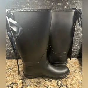 Kamik Lace Up Black Rain Boots Tall Boot Size 10 Ribbon Bow Back thumbnail 5