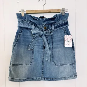 NWT Free People Splendor In The Grass Denim Paperbag Waist Skirt 4 thumbnail 2