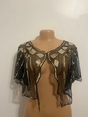 ALDO Stunning black cape with intricate gold beading. Perfect for formal occasions. thumbnail 6