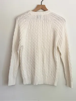 Northern Isles Cable Knit Cardigan Sweater 1980s Ivory Crewneck Button 40 (M) thumbnail 4