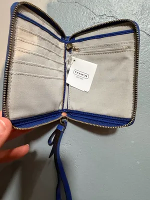 Coach Cream Canvas Wallet with Royal Blue Trim thumbnail 2
