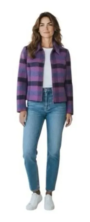 Dressbarn Vintage Women Purple Plaid Retro Jacket Blazer Size 12 Wool Blend thumbnail 1