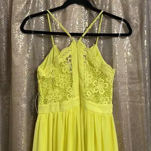 NWT No Boundaries crochet trim neon yellow maxi dress Juniors size S (3-5) thumbnail 7