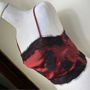 Goth Burgundy Lace Trim Crop Top size XS‎ thumbnail 8
