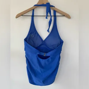 Athleta Blue Halter‎ Top 34 B/C Ruched Sides thumbnail 3