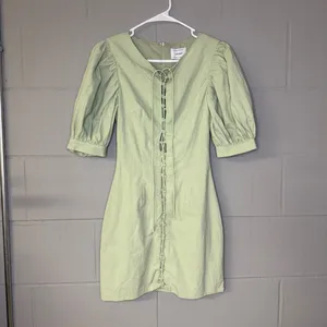 NWT Sabo Skirt Alma Dress in Green Women’s Size XS Puff Sleeve Cotton Mini Dress thumbnail 2