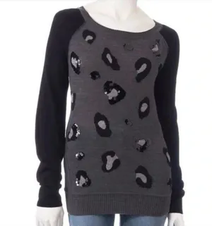 Apt. 9 Women's Leopard Print Sequin Embellished Crew Neck Sweater Size Large thumbnail 1