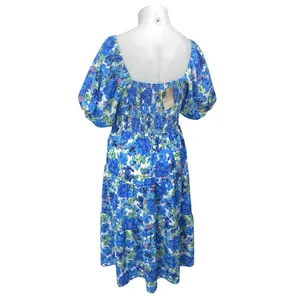 NEW BTFBM Blue Floral Short Puff Sleeve Cutout Tiered Maxi Midi A-Line Dress XXL thumbnail 2
