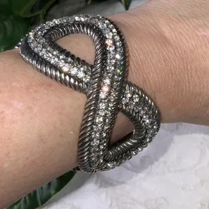 Infinity Heavy Spring Action Stainless Steel & Rhinestones Bracelet thumbnail 1